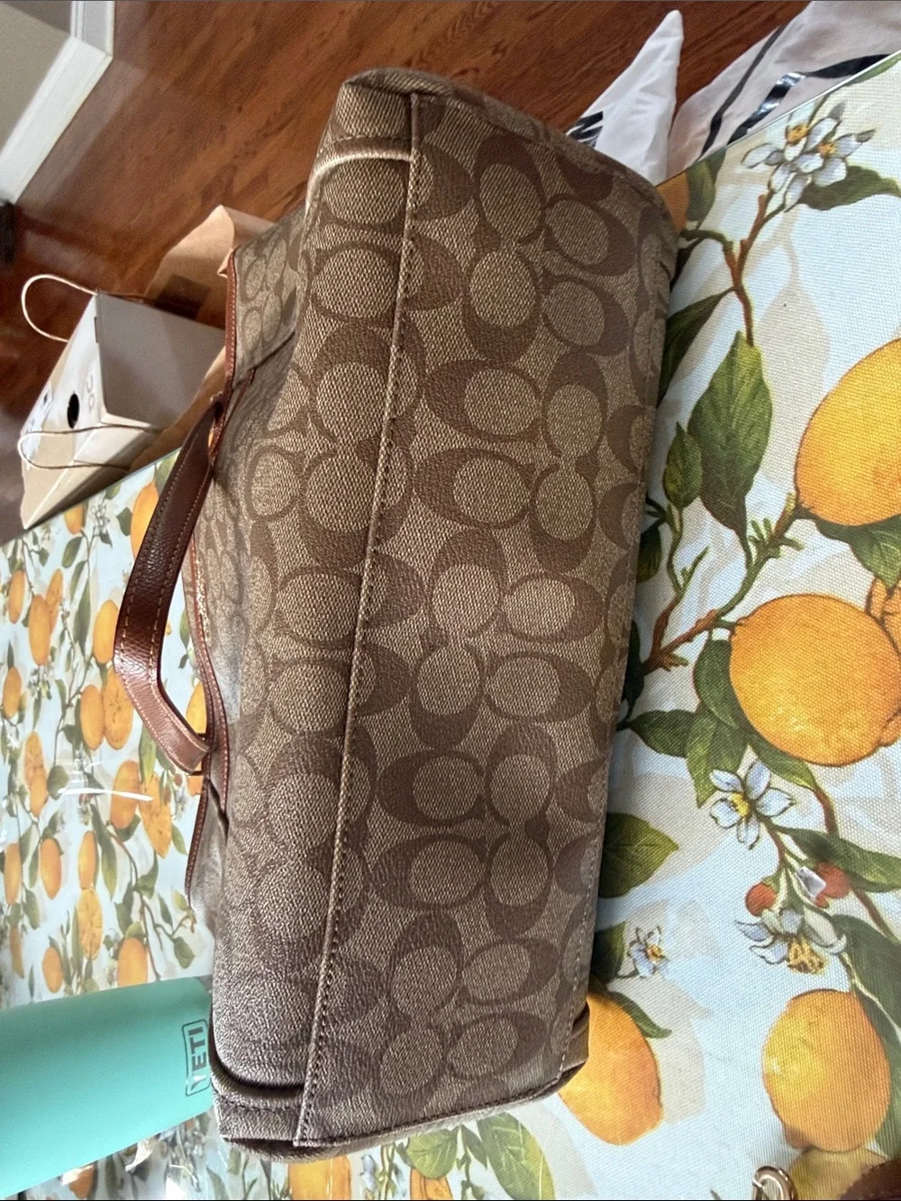 Coach Brown Signature Canvas Tote - Brown/Leather Trim